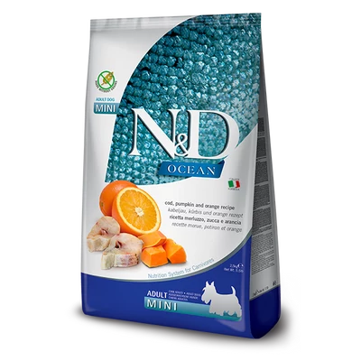 N&amp;D Dog Adult Mini Ocean /Tőkehal,Sütőtök,Narancs/ 800 g