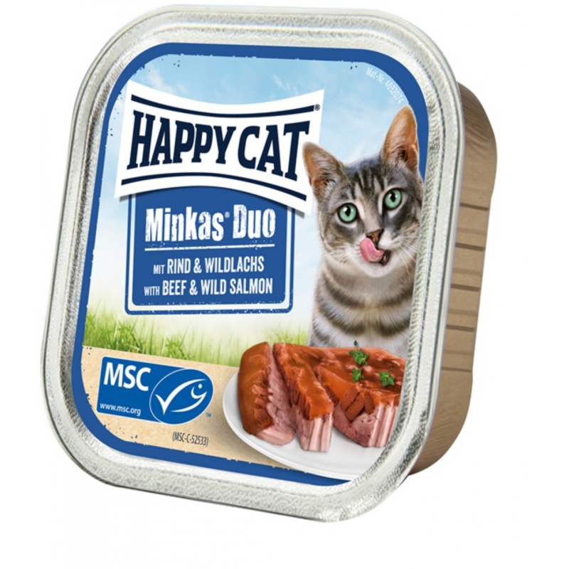 Happy Cat Minkas Duo Menü pástétom 100 g  - Marha és vadlazac
