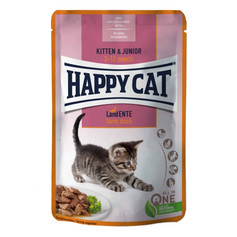 Happy Cat Pouch Kitten/Junior alutasakos 85g - Kacsa