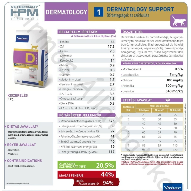 Virbac HPM Diet Cat Dermatology Support 3 kg