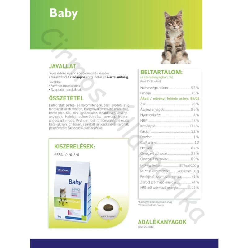 Virbac HPM Baby Pre Neutered Cat 0,4 kg