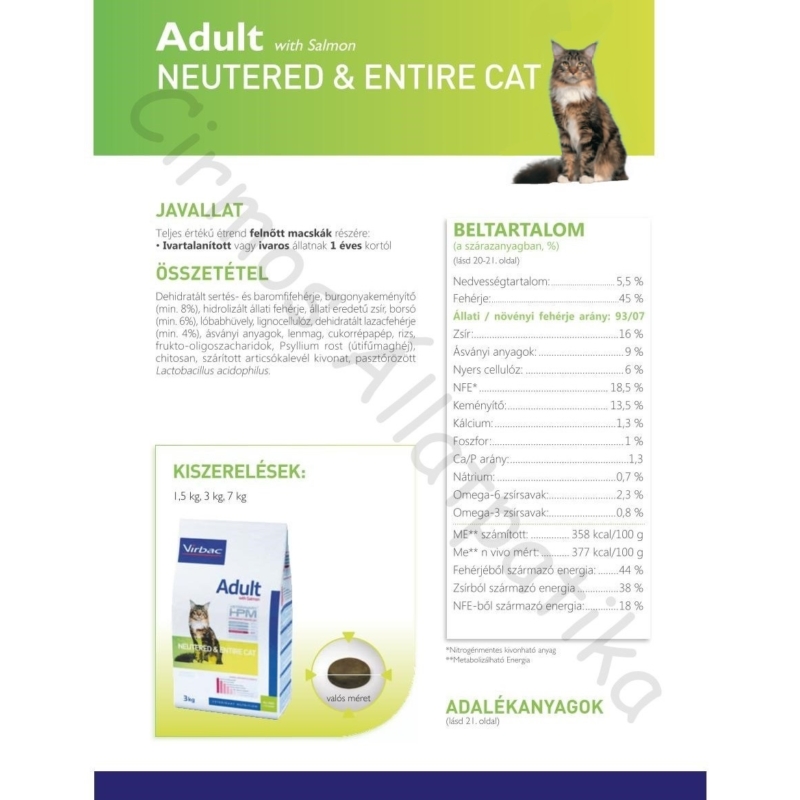 Virbac Cat Adult With Salmon Neutered & Entire 3 kg