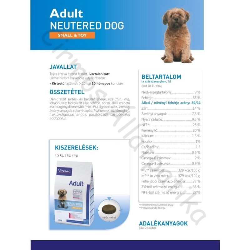 Virbac HPM Adult Neutered Dog Small & Toy 3 kg