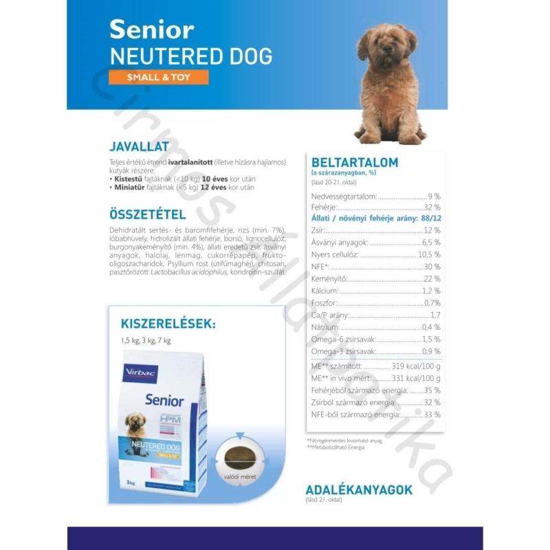 Virbac HPM Senior Neutered Dog Small & Toy 7 kg