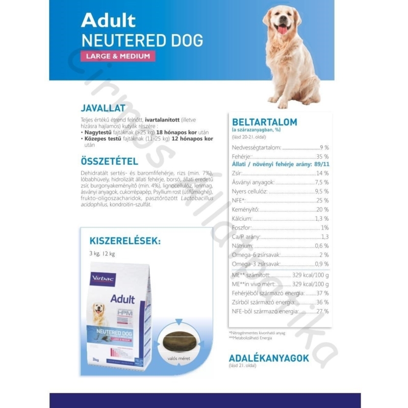 Virbac HPM Adult Neutered Dog Large & Medium 3 kg