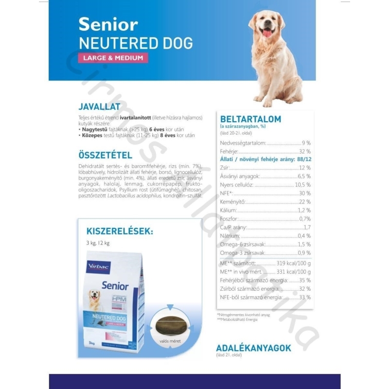 Virbac Dog Senior Neutered Large & Medium 12 kg