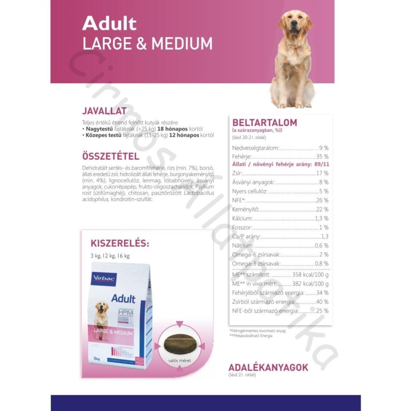 Virbac HPM Adult Dog Large & Medium 12 kg