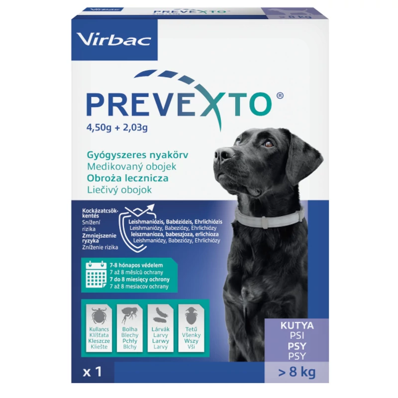 Prevexto gyógyszeres nyakörv kutyáknak 8 kg felett (70 cm)