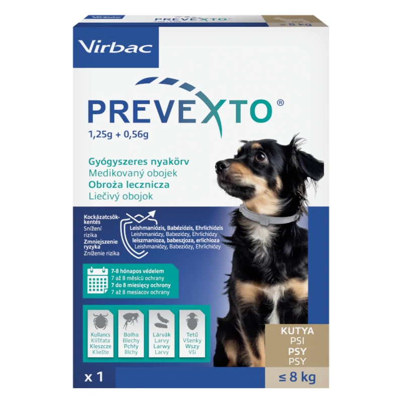 Prevexto gyógyszeres nyakörv kutyáknak 8 kg-ig (38 cm)