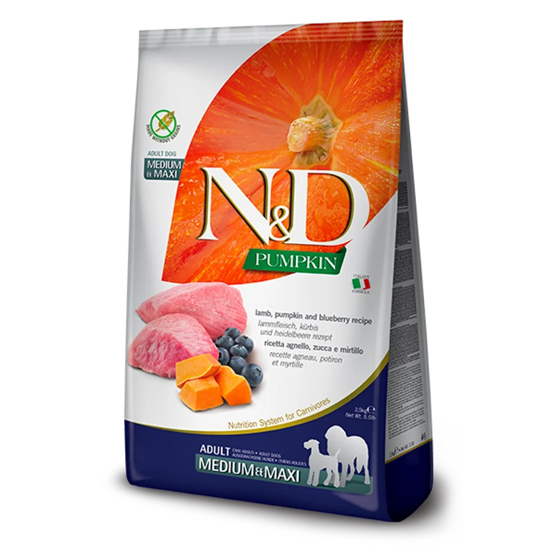 N&D Dog Adult Medium Maxi Pumpkin /Bárány,Áfonya,S.tök/ 2,5 kg