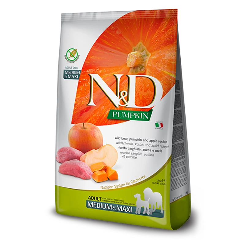 N&D Dog Adult Medium & Maxi /Vaddisznó,Alma,S.tök/ 2,5 kg