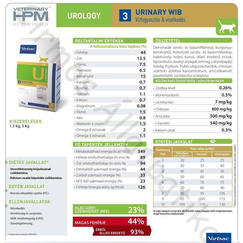 Virbac HPM Diet Cat Urology 3  Urinary WIB 3 kg